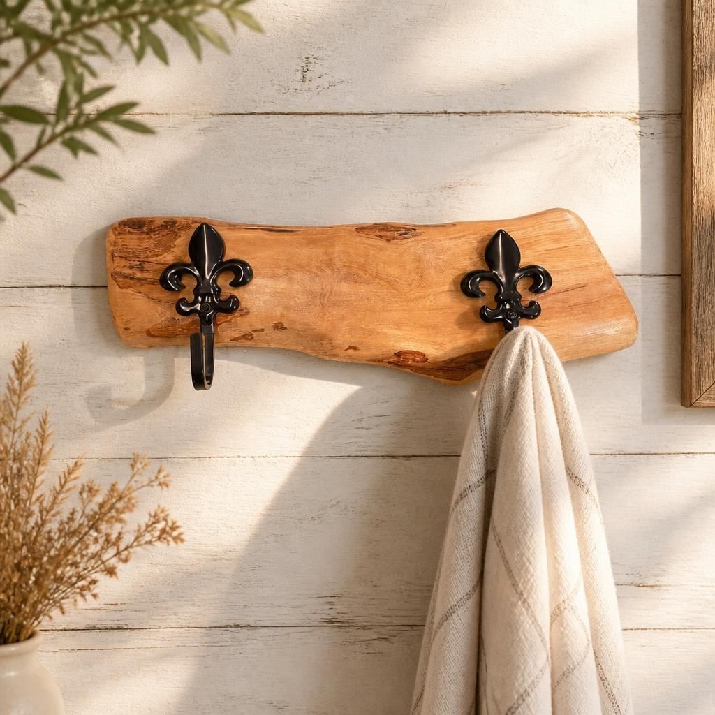 Handcrafted Olive Wood 2 Hook Coat Rack