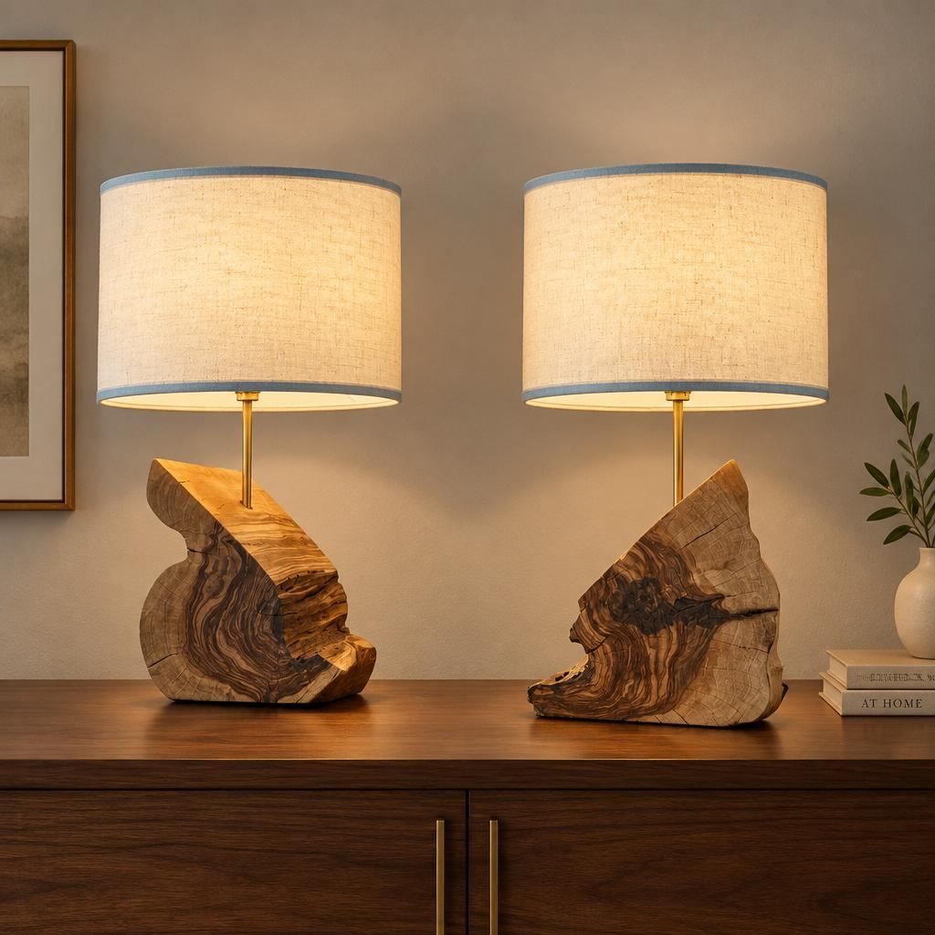 Andalusian Olive Wood Table Lamps – Pair
