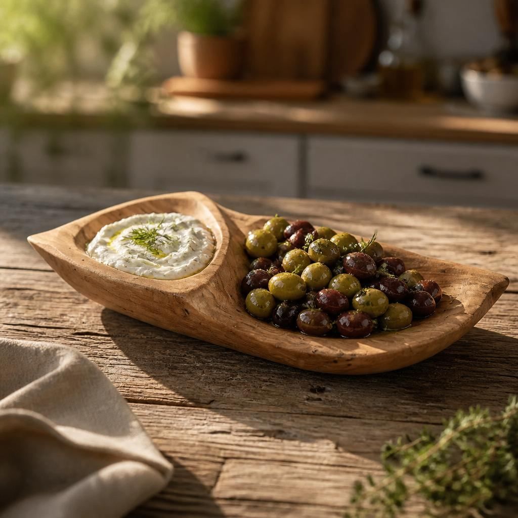 Handcrafted Olive Wood Dip & Serving Dish – Mediterranean Tapas Bowl