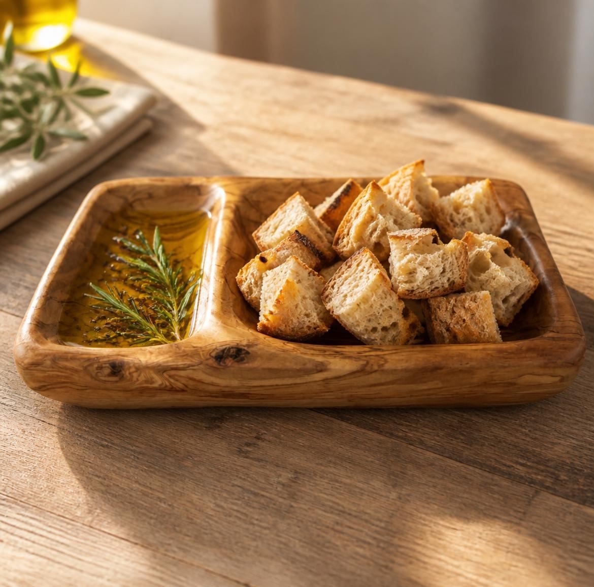 Olive Wood Tapas Bowl with Dip Compartment