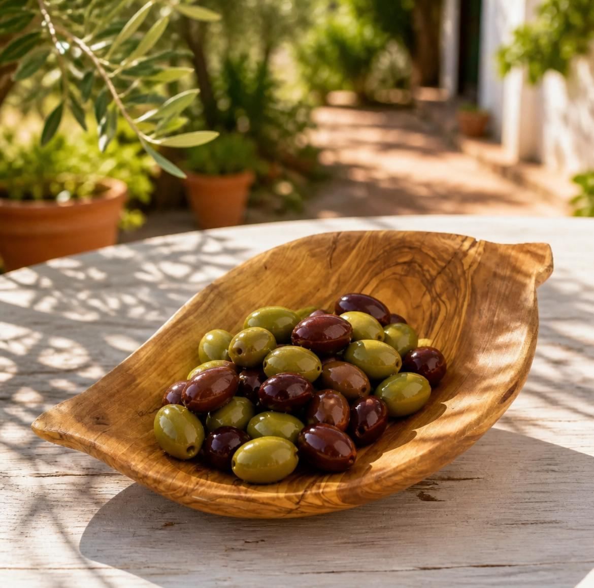 Leaf-Shaped Olive Wood Bowl