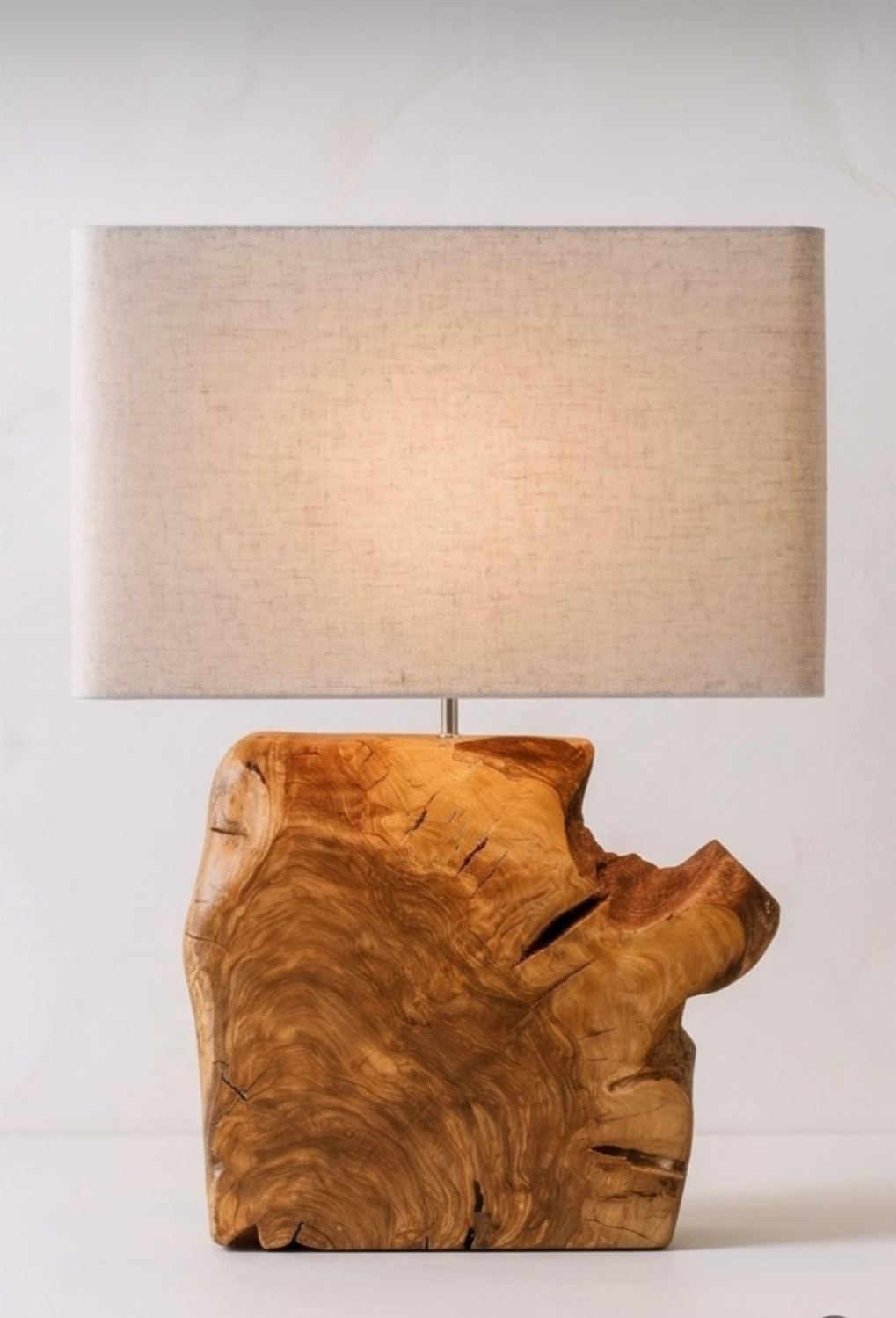 Large Handmade Olive Wood Display Lamp