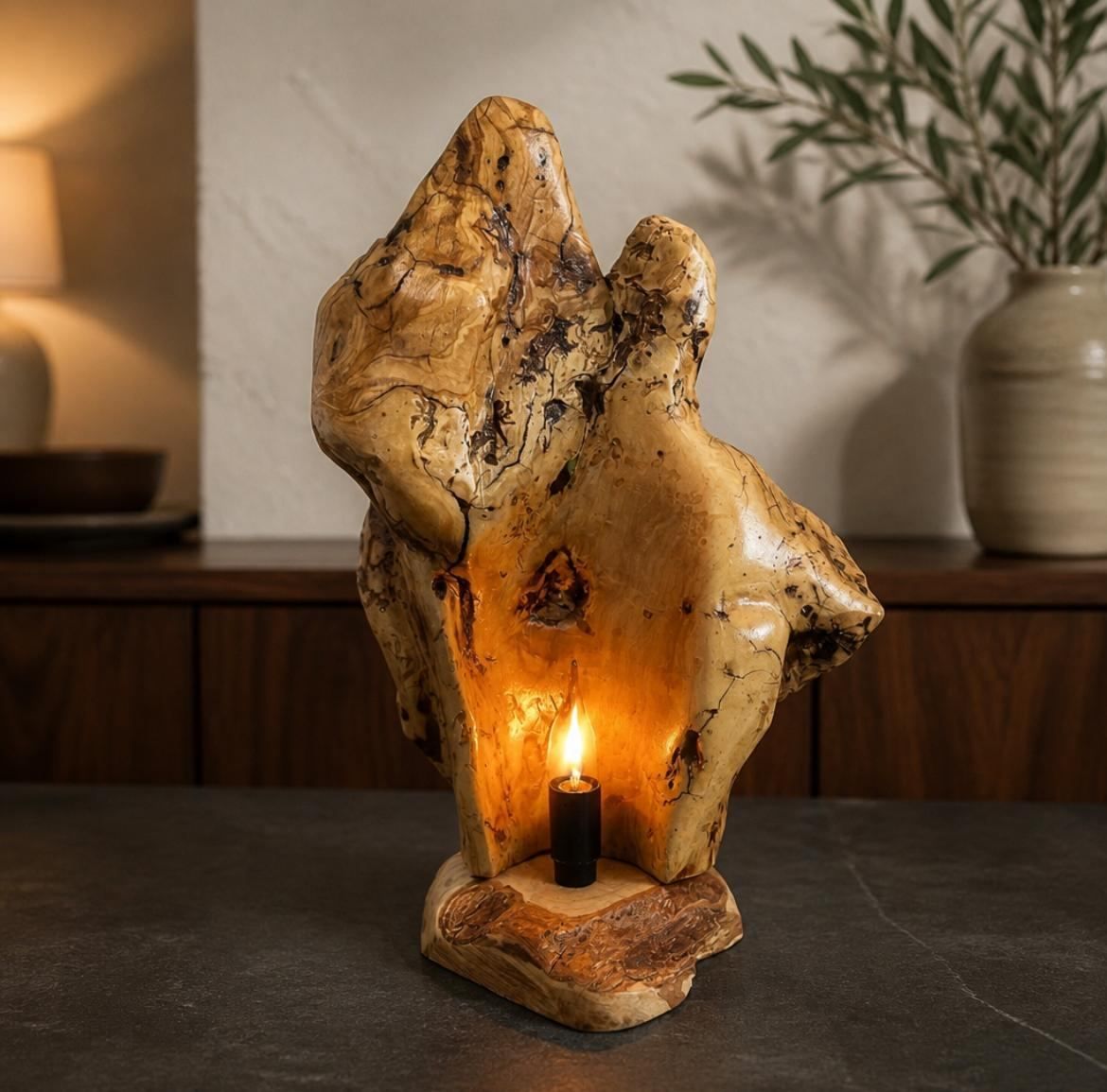 Handcrafted Olive Wood Statement Lamp