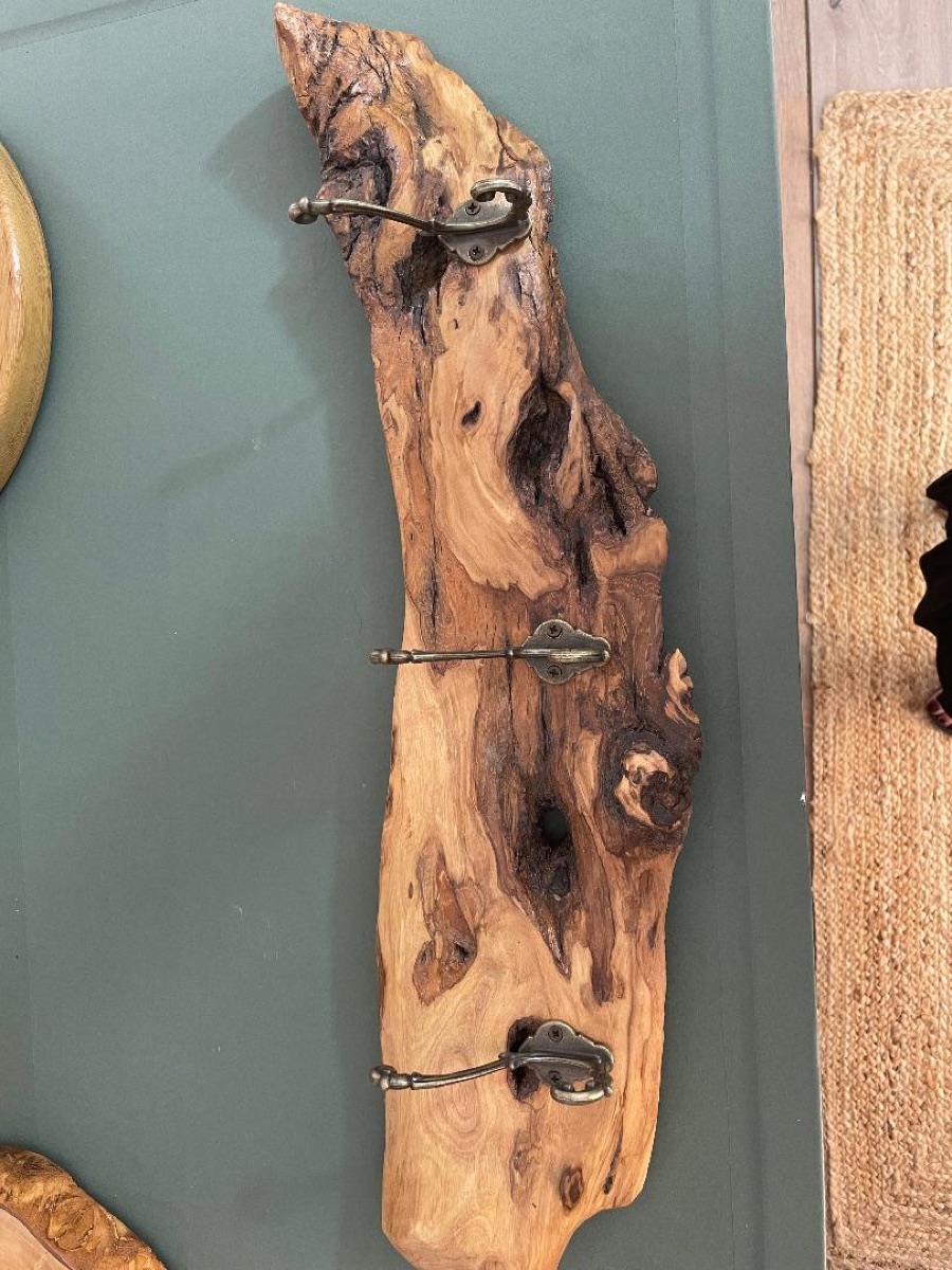 Olive Wood 4-Hook Hat & Coat Rack