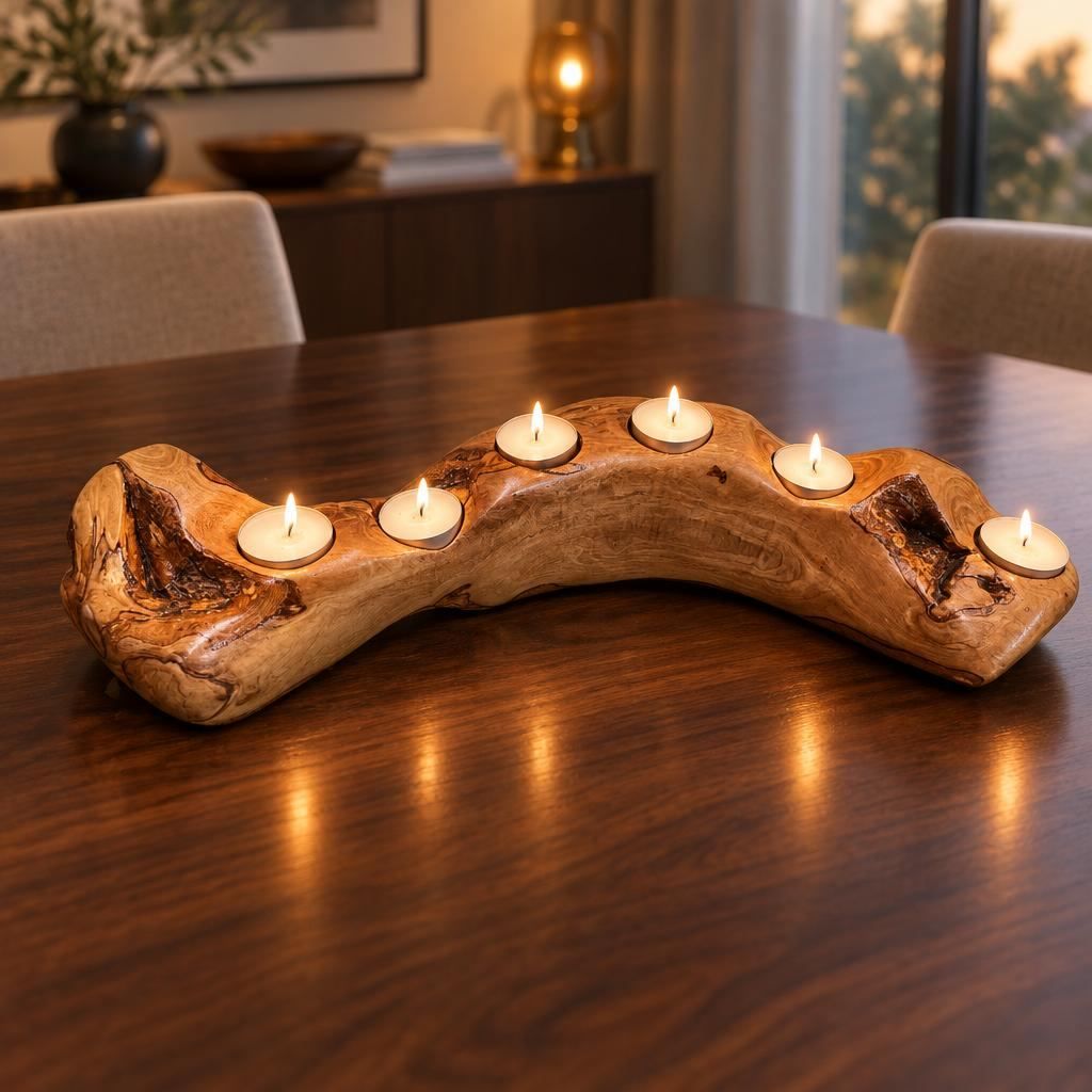Large Handmade Olive Wood Tea Light Holder