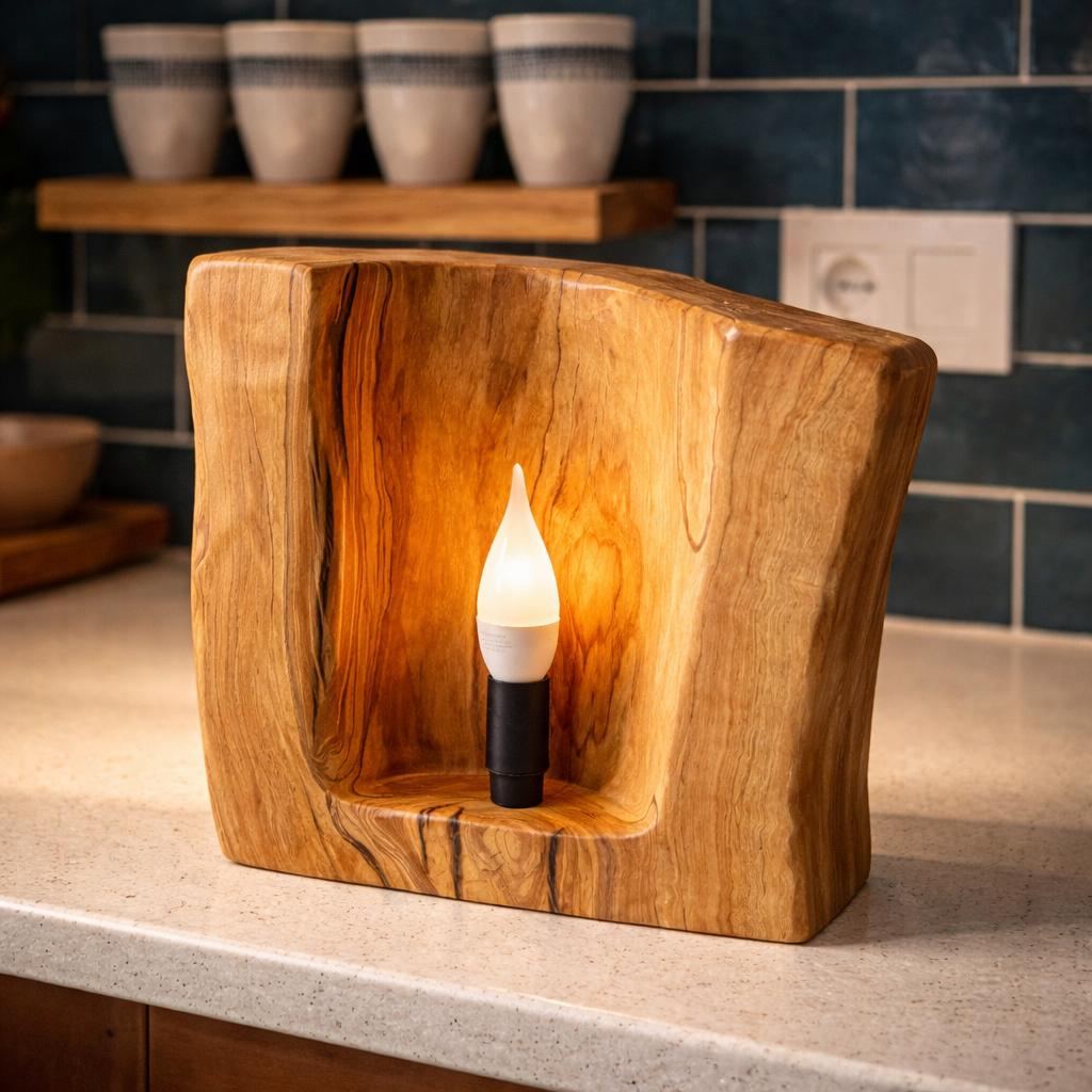 Olive wood lamp - handmade