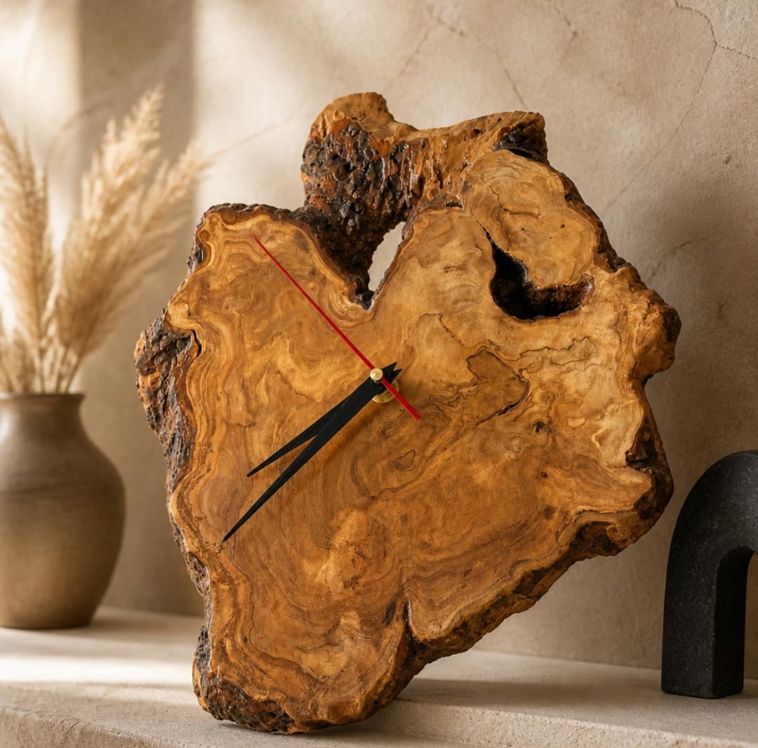 Reloj de pared silencioso de madera de olivo