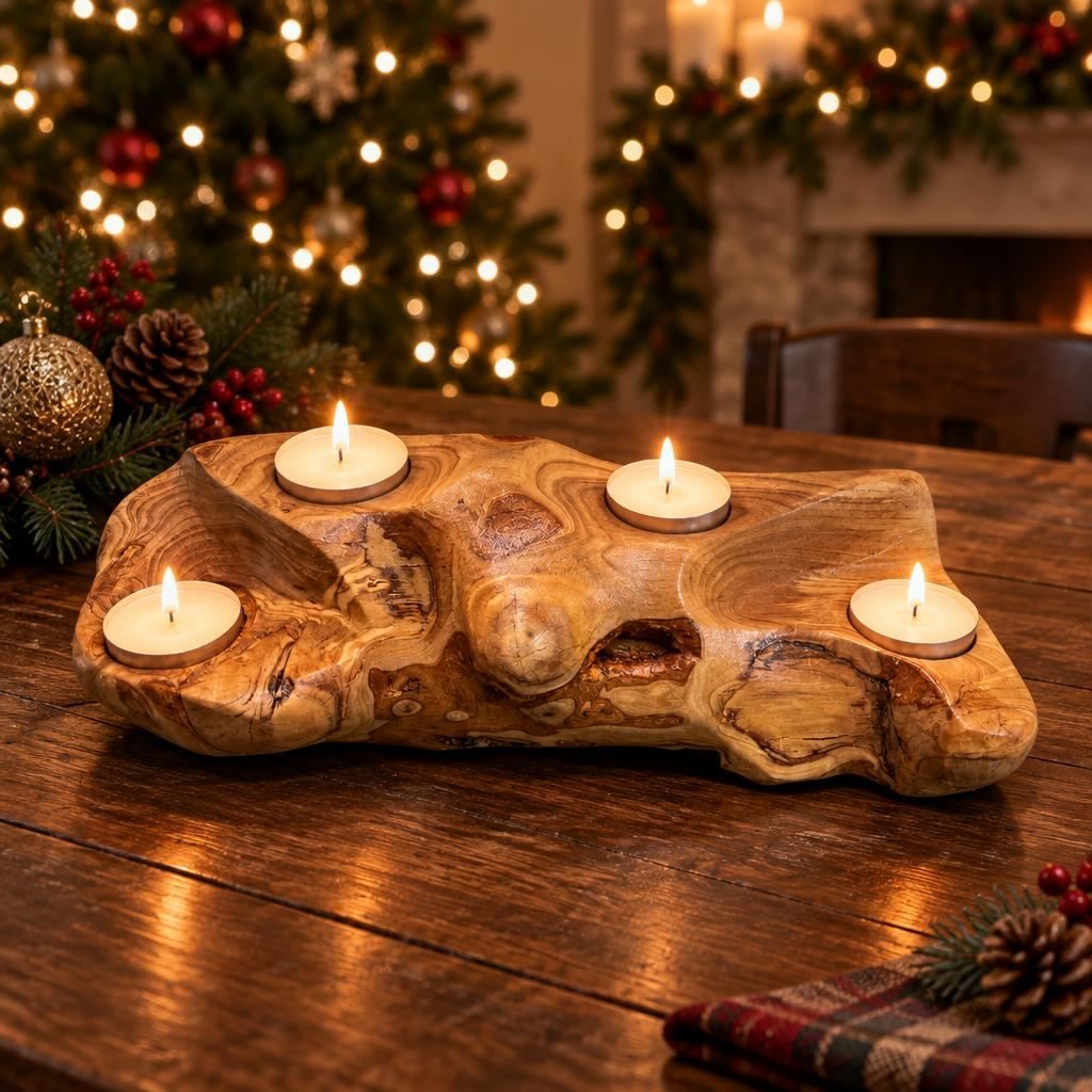 Handmade Olive Wood Tealight Holder