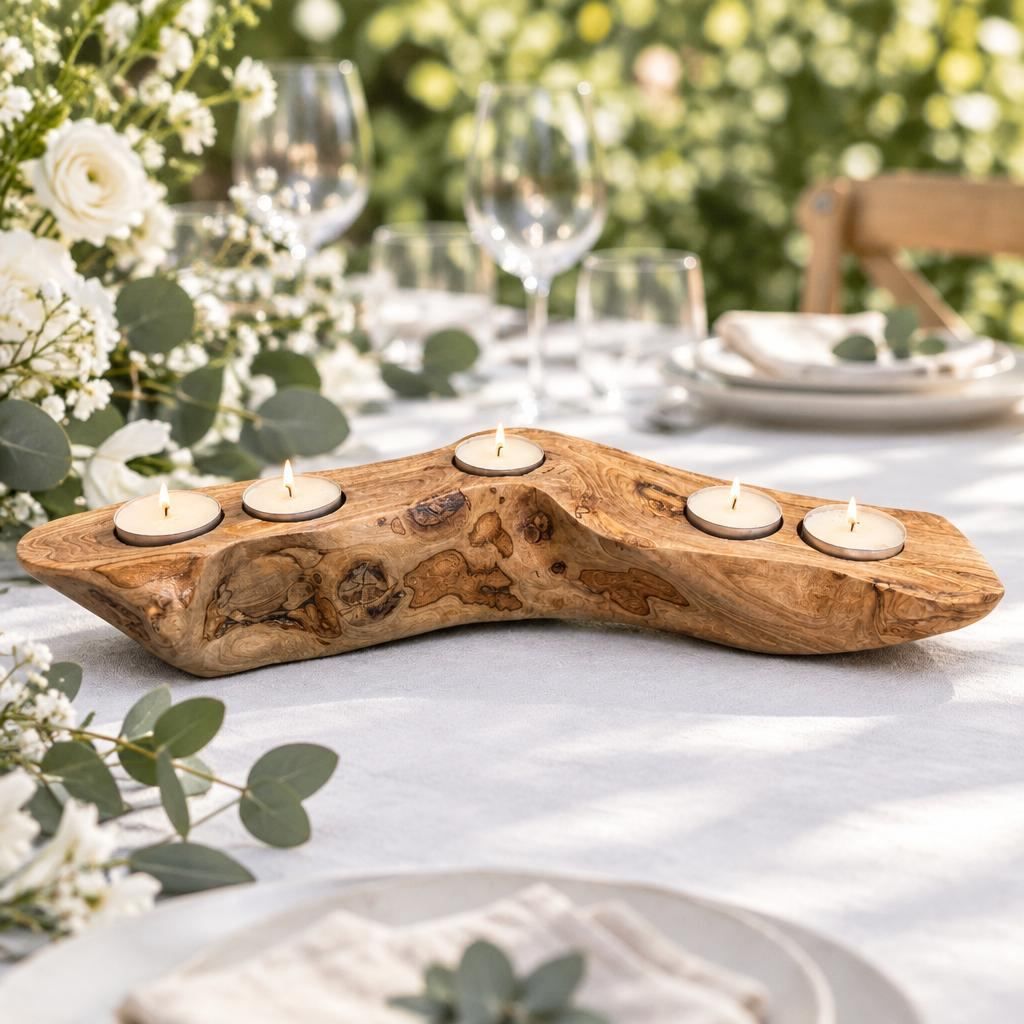 Handcrafted Olive Wood Tea Light Holder