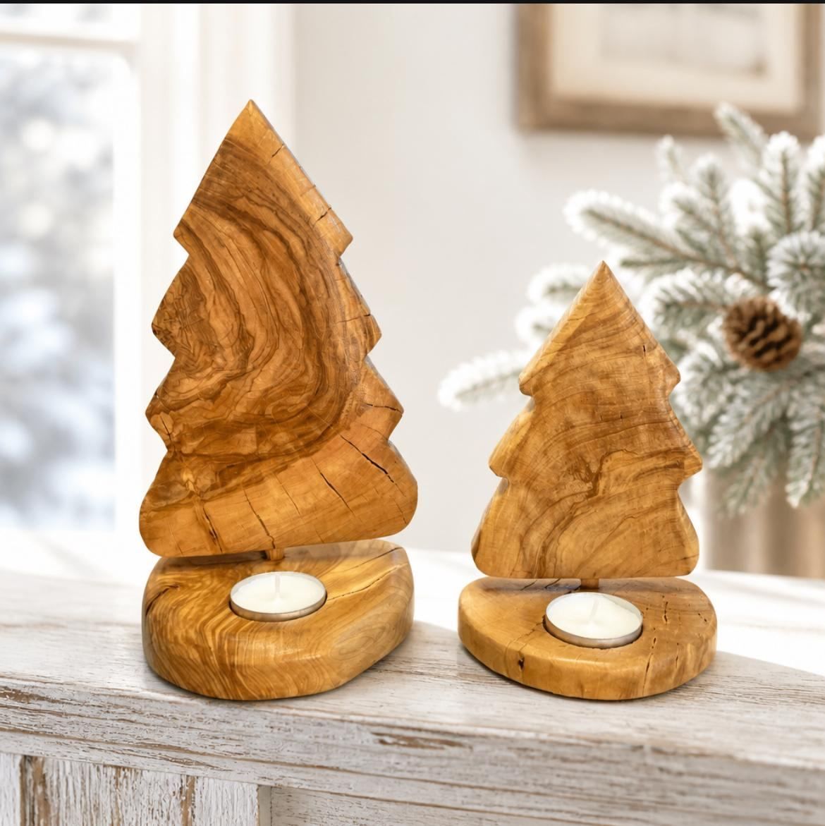 Handmade Christmas Tree Tea Light Holders – Set of Two